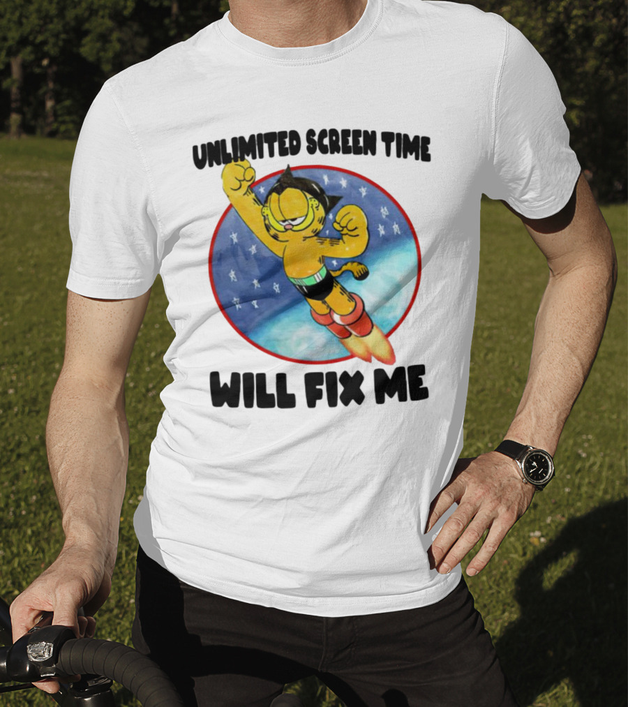 Unlimited Screen Time Will Fix Me Garfield Superhero Flight T-Shirt
