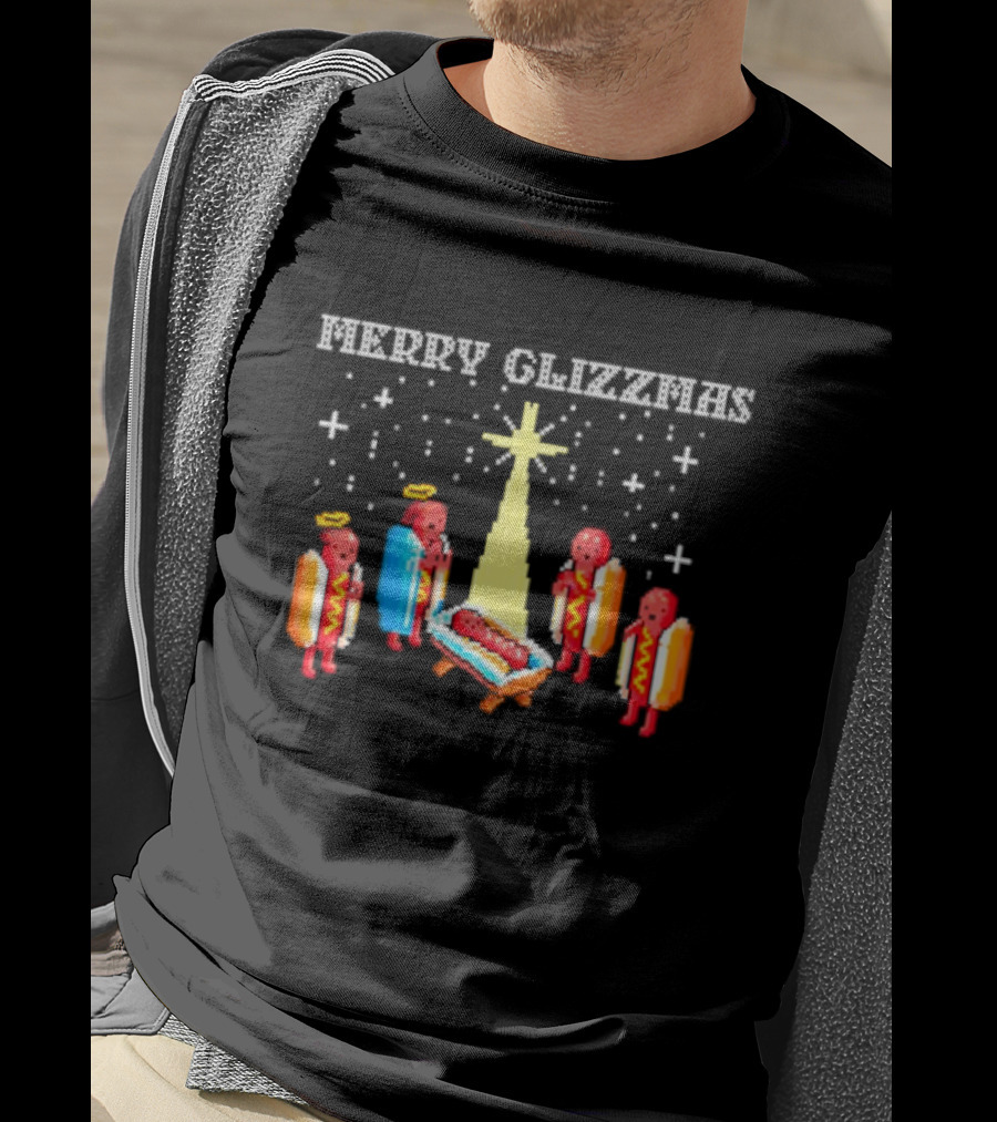 Merry Glizzmas Hot Dog Nativity Scene With Angels T-Shirt