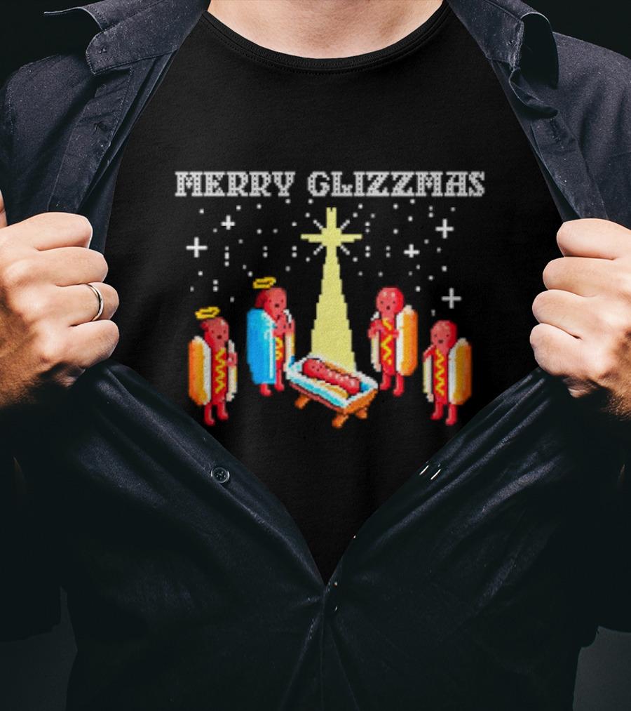 Merry Glizzmas Hot Dog Nativity Scene With Angels T-Shirt
