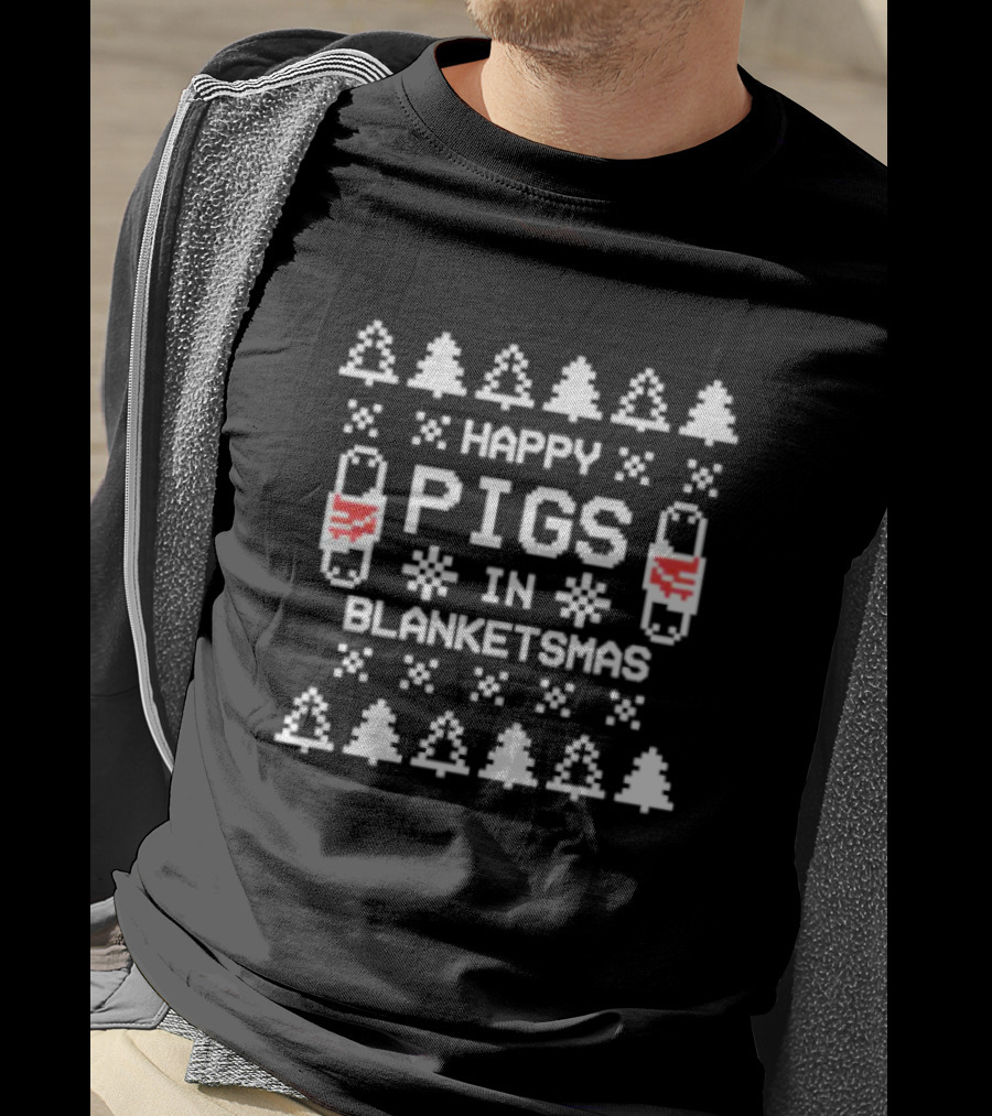 Happy Pigs In Blanketsmas Christmas Trees Snowflakes Ugly T-Shirt