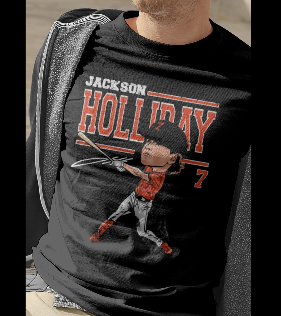 Jackson Holliday Baltimore Orioles Cartoon Batting Stance Number 7 T-Shirt