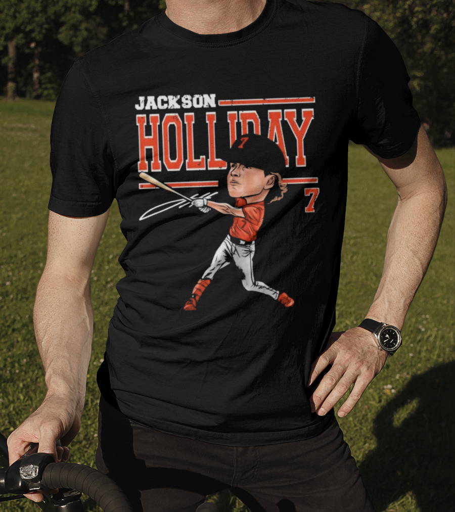 Jackson Holliday Baltimore Orioles Cartoon Batting Stance Number 7 T-Shirt