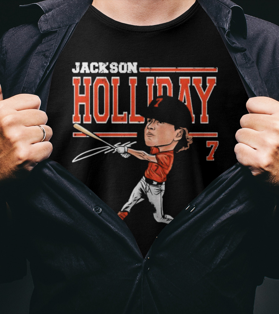 Jackson Holliday Baltimore Orioles Cartoon Batting Stance Number 7 T-Shirt
