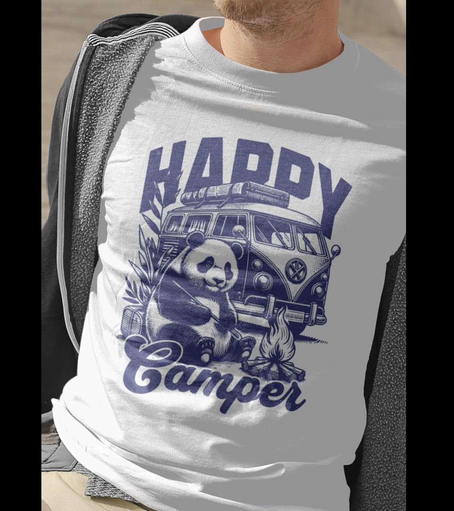 Happy Camper Panda By Van And Campfire Vintage T-Shirt