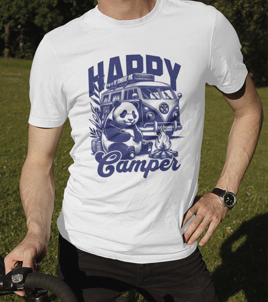 Happy Camper Panda By Van And Campfire Vintage T-Shirt