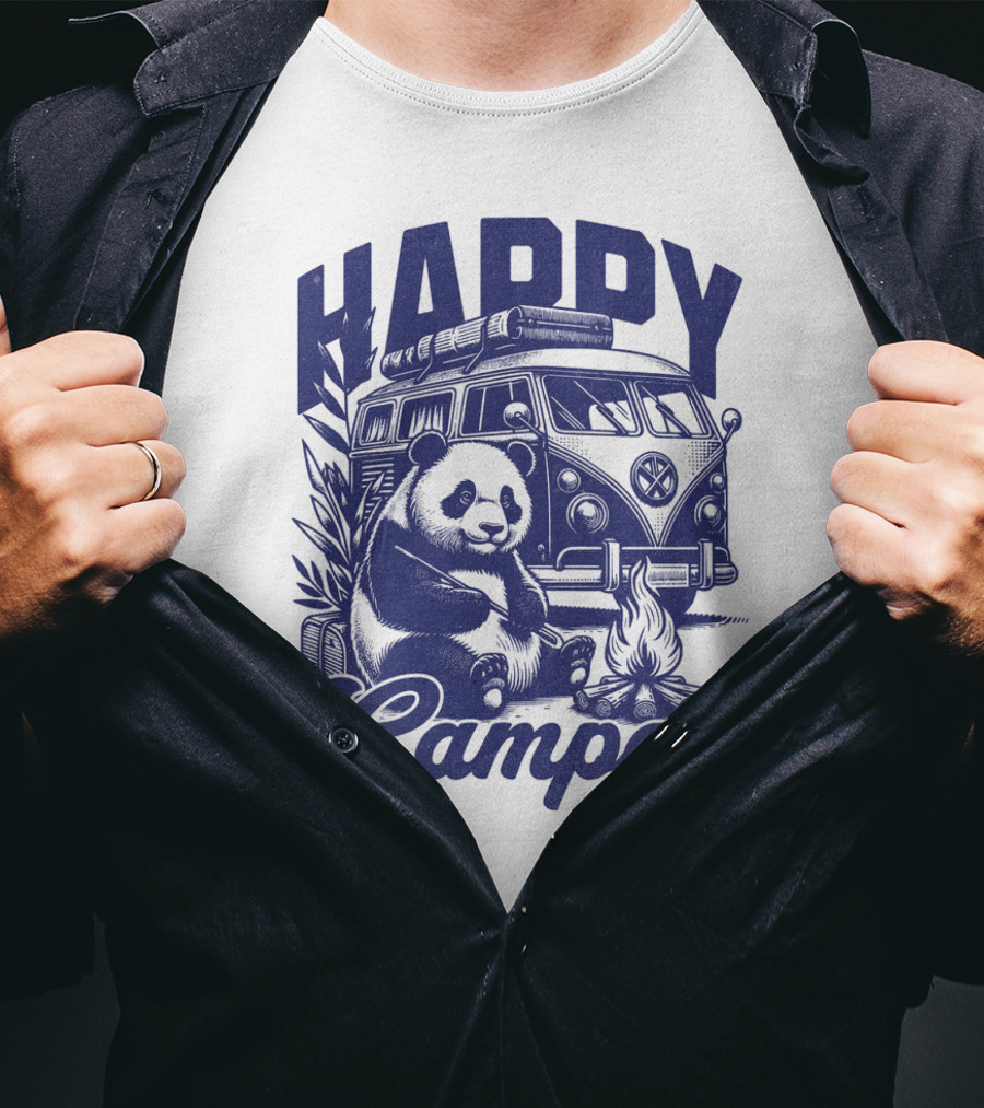 Happy Camper Panda By Van And Campfire Vintage T-Shirt