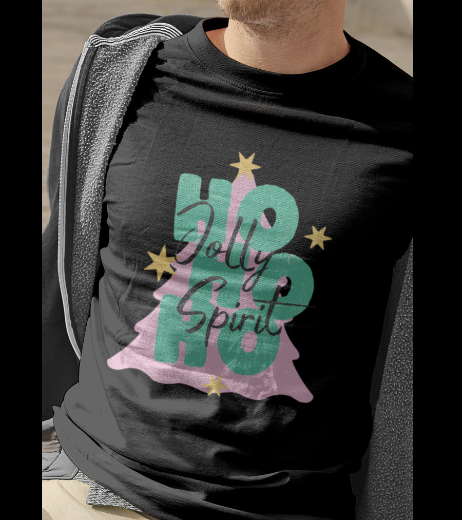 HO HO HO Jolly Spirit Christmas Tree Stars T-Shirt