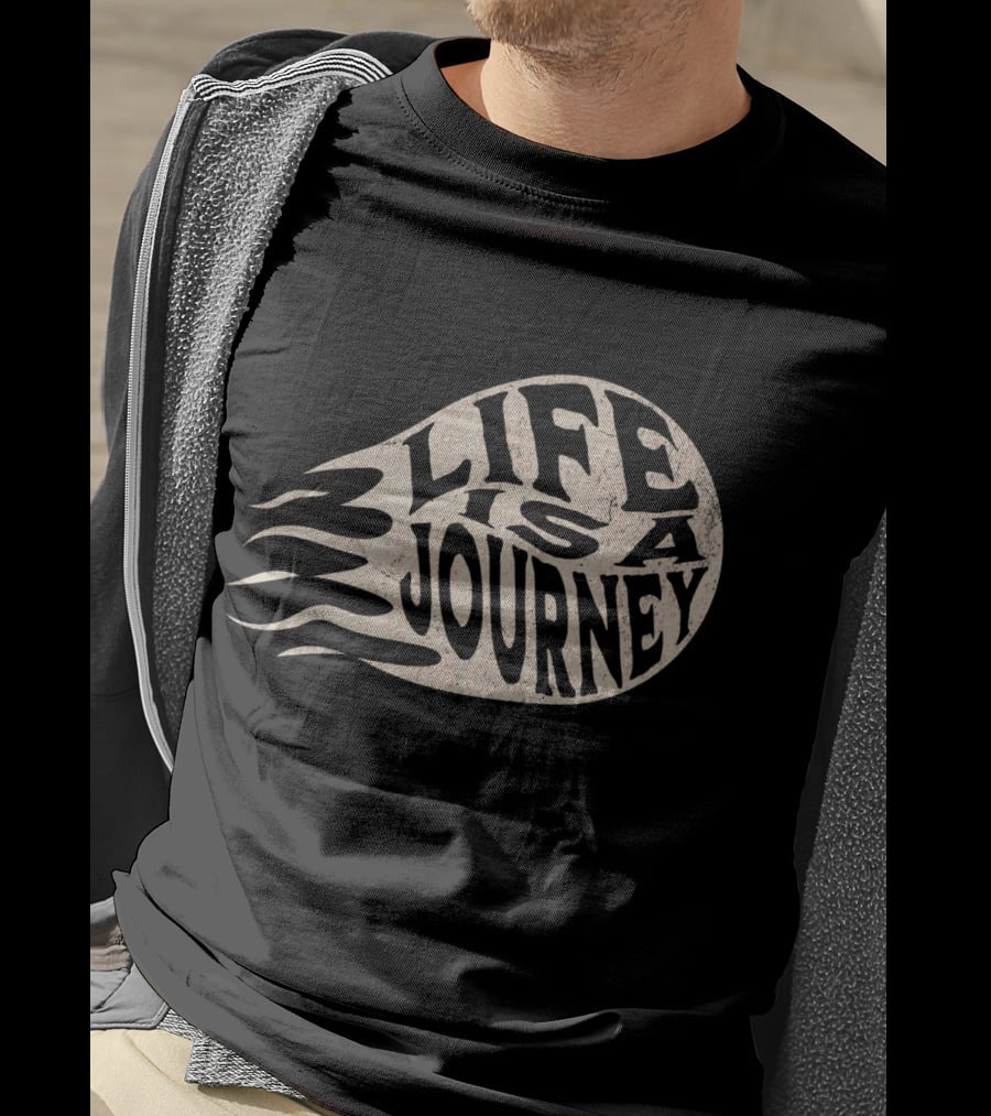 Life Is A Journey Flame-Inspired Text T-Shirt