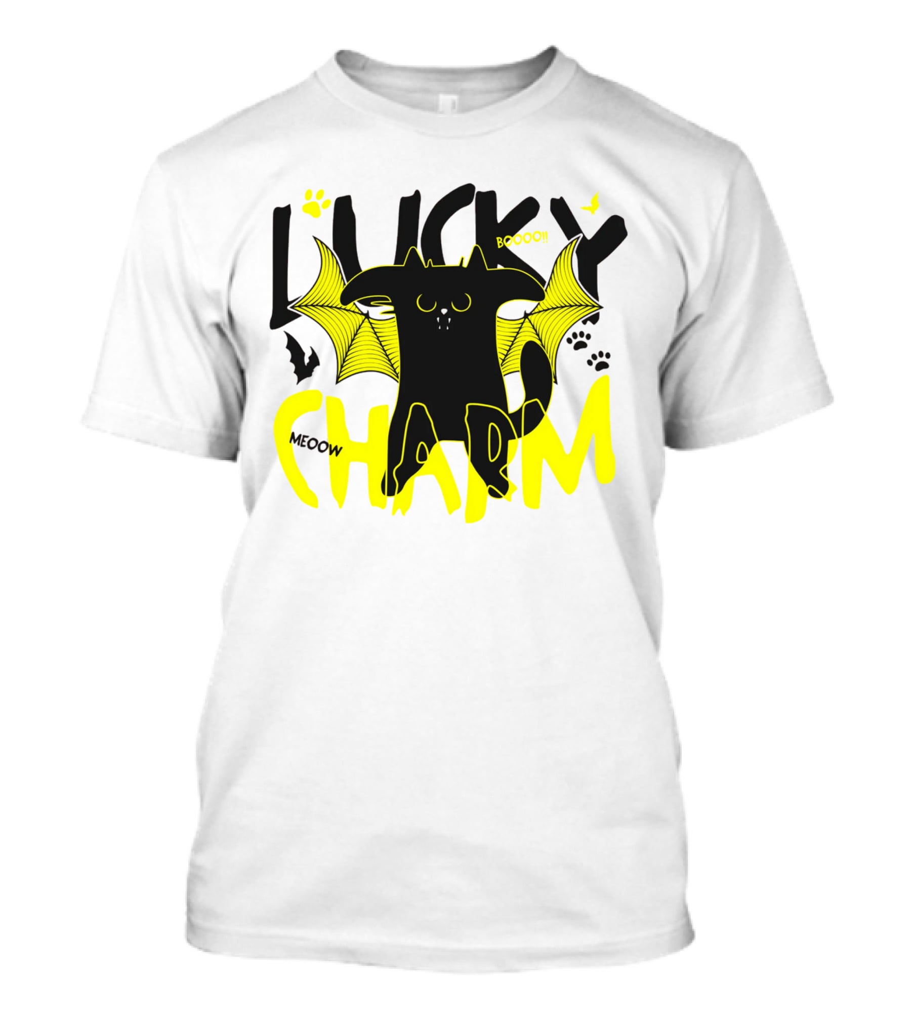 Lucky Charm Booo Meoow Bat Cat Halloween Paws T-Shirt