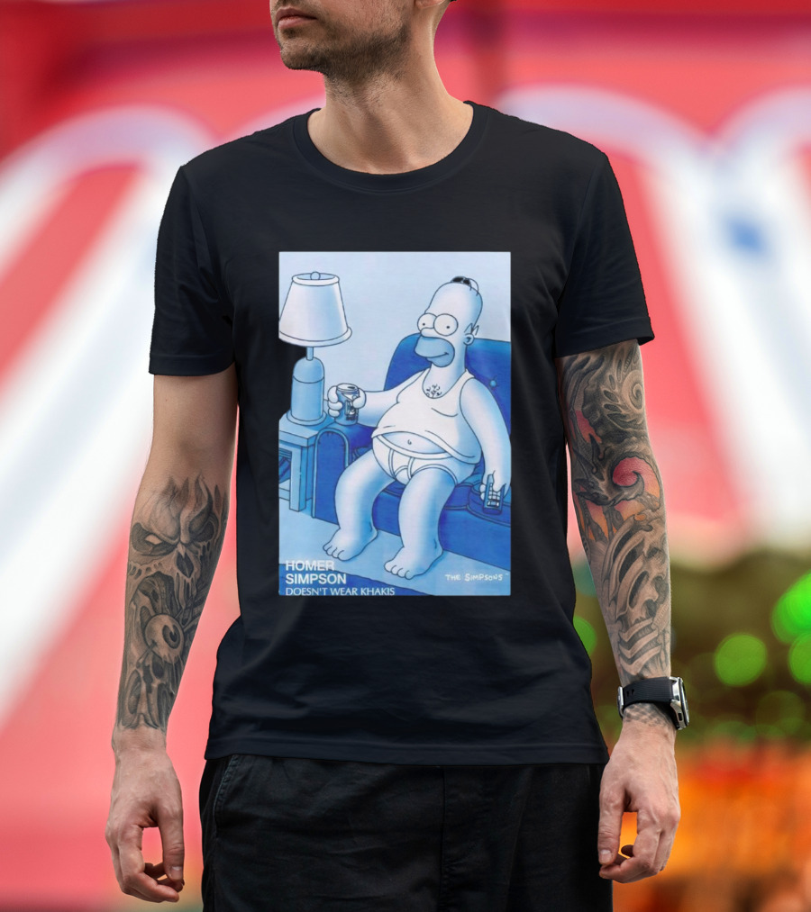 Homer Simpson Relaxing at Home with Drink and Remote Control T-Shirt