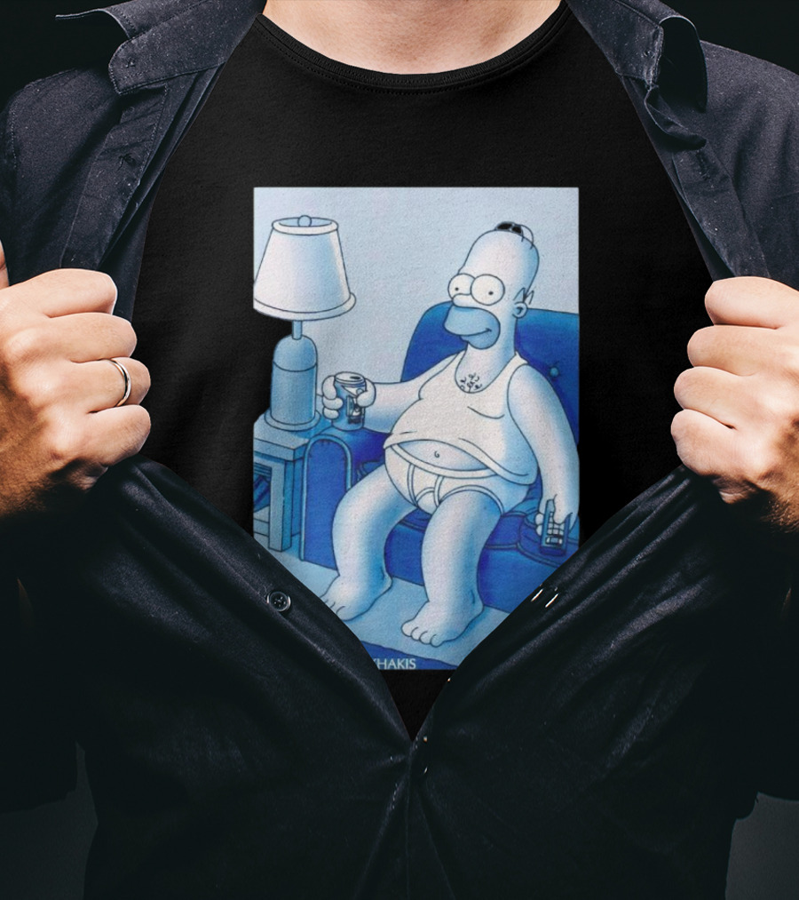 Homer Simpson Relaxing At Home With Drink And Remote Control T-Shirt