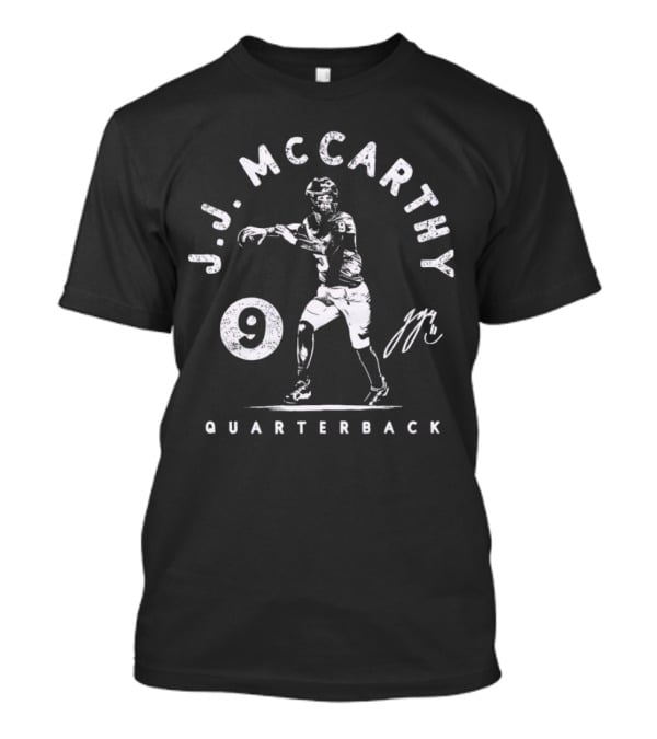 J.J. McCarthy Quarterback 9 Signature Football Player T-Shirt