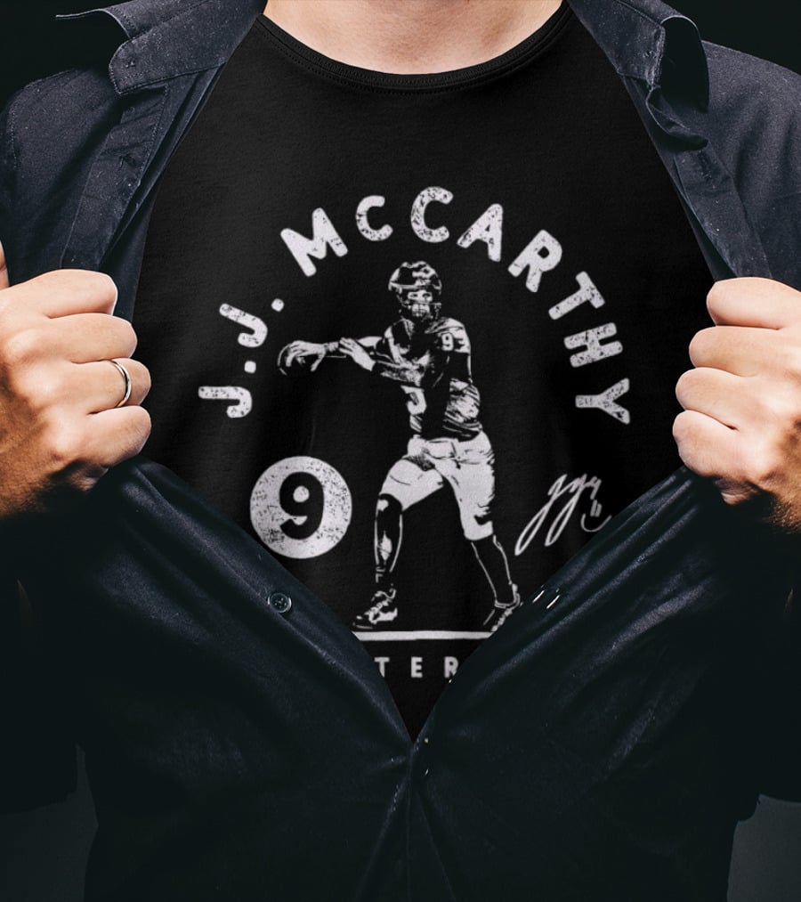 J.J. McCarthy Quarterback 9 Signature Football Player T-Shirt