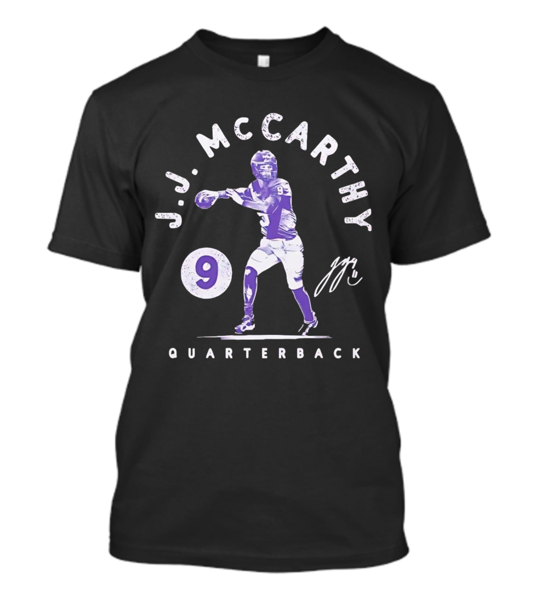 J.J. McCarthy Quarterback 9 Signature Football T-Shirt