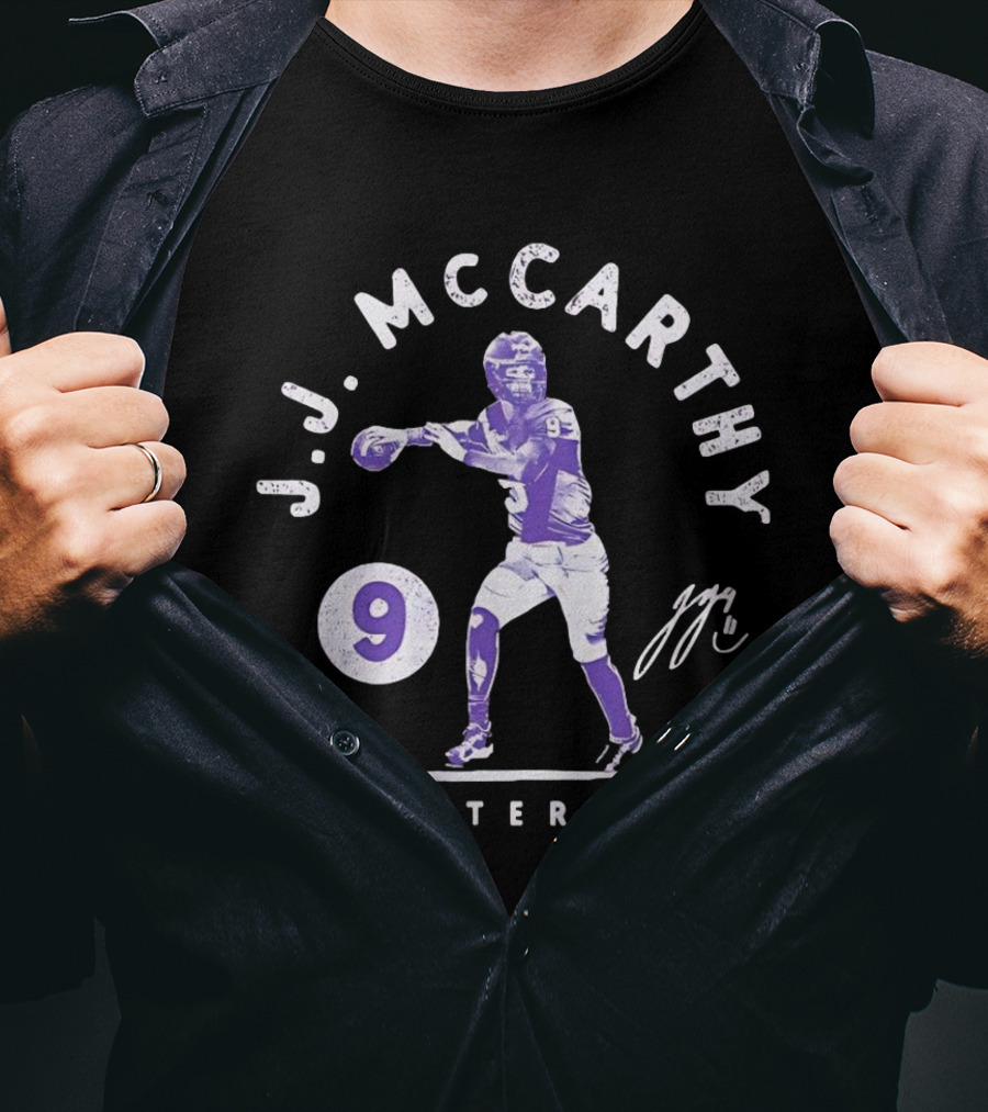 J.J. McCarthy Quarterback 9 Signature Football T-Shirt