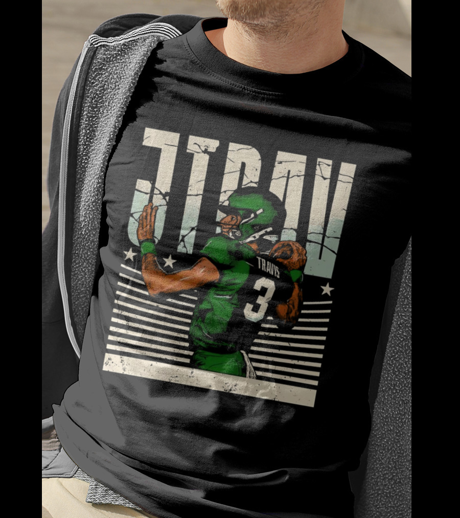 Jordan Travis New York Jets Football Cartoon Graphic Retro Style Football Jersey Number 3 T-Shirt