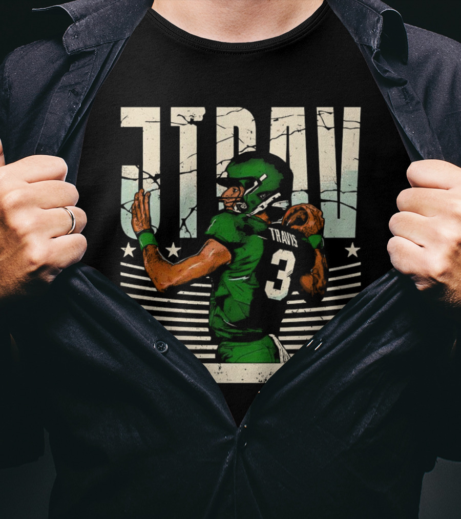 Jordan Travis New York Jets Football Cartoon Graphic Retro Style Football Jersey Number 3 T-Shirt