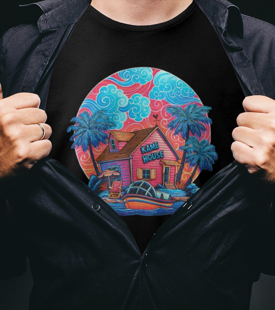 Kame House Vibrant Tropical Island Scene Dragon Ball T-Shirt
