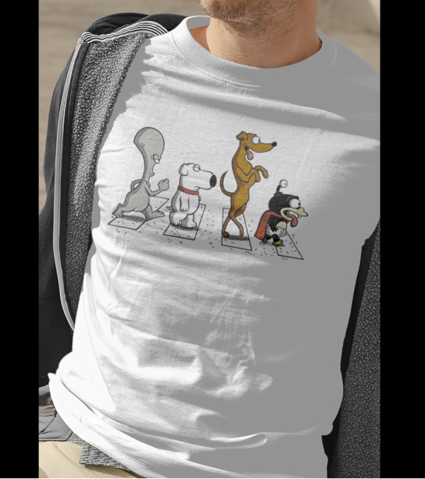Roger Brian Santa’s Little Helper And Nibbler Walking Across Iconic Crosswalk T-Shirt