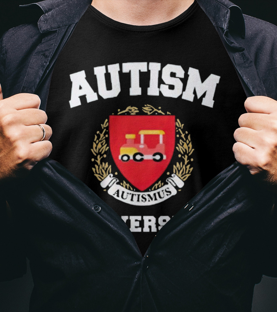 Autismus University Autism Joke Shield With Toy Car Crest T-Shirt