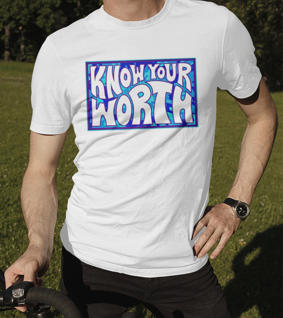Know Your Worth Blue Abstract T-Shirt