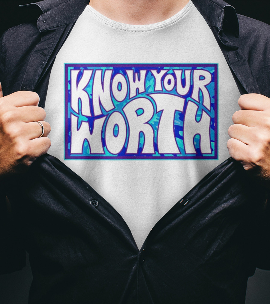 Know Your Worth Blue Abstract T-Shirt