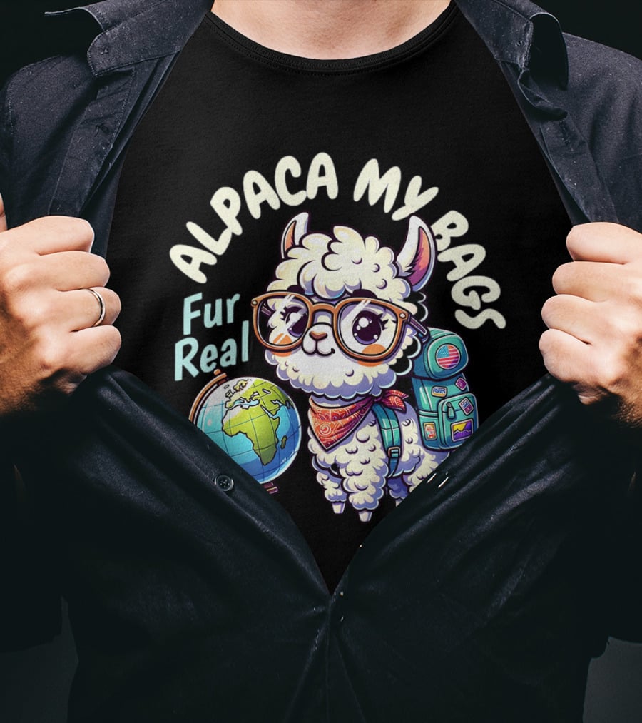 Alpaca My Bags Fur Real Cute Globe Travel Adventure T-Shirt
