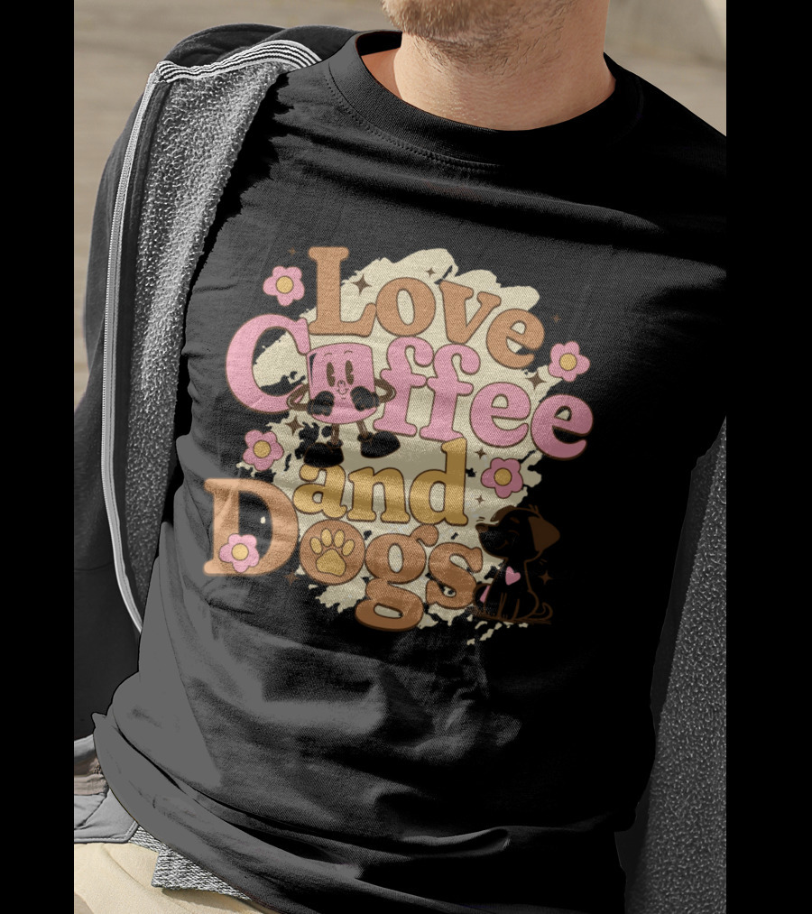 Love Coffee And Dogs Cute Floral Cartoon T-Shirt