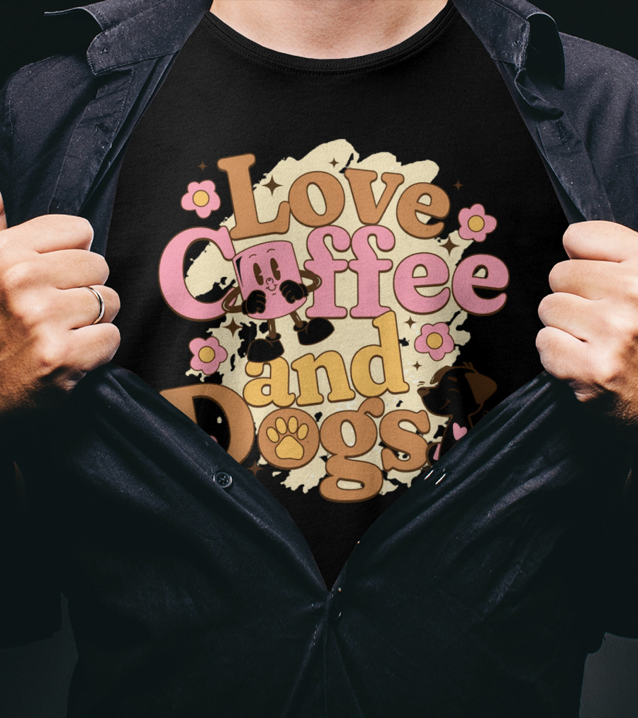 Love Coffee And Dogs Cute Floral Cartoon T-Shirt