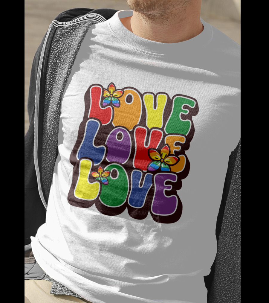 LOVE LOVE LOVE Rainbow Pride Flowers T-Shirt