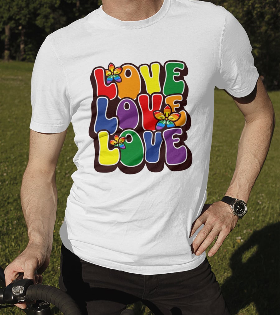 LOVE LOVE LOVE Rainbow Pride Flowers T-Shirt