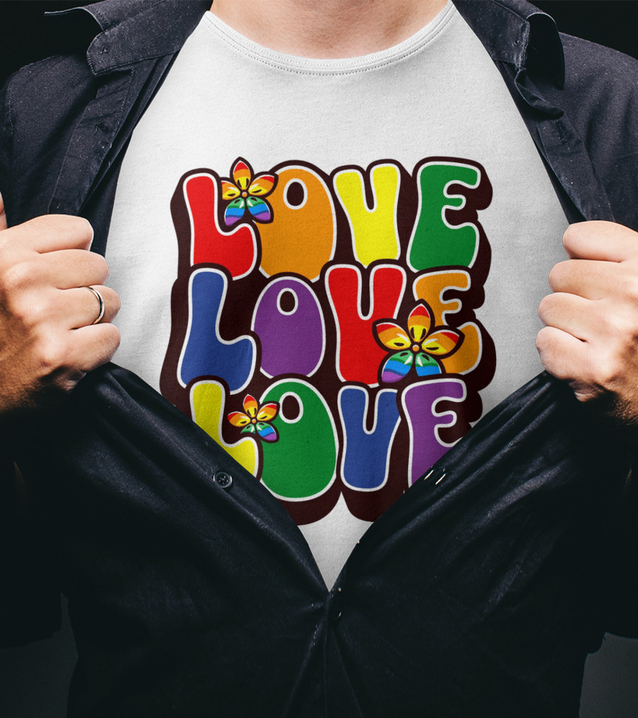 LOVE LOVE LOVE Rainbow Pride Flowers T-Shirt