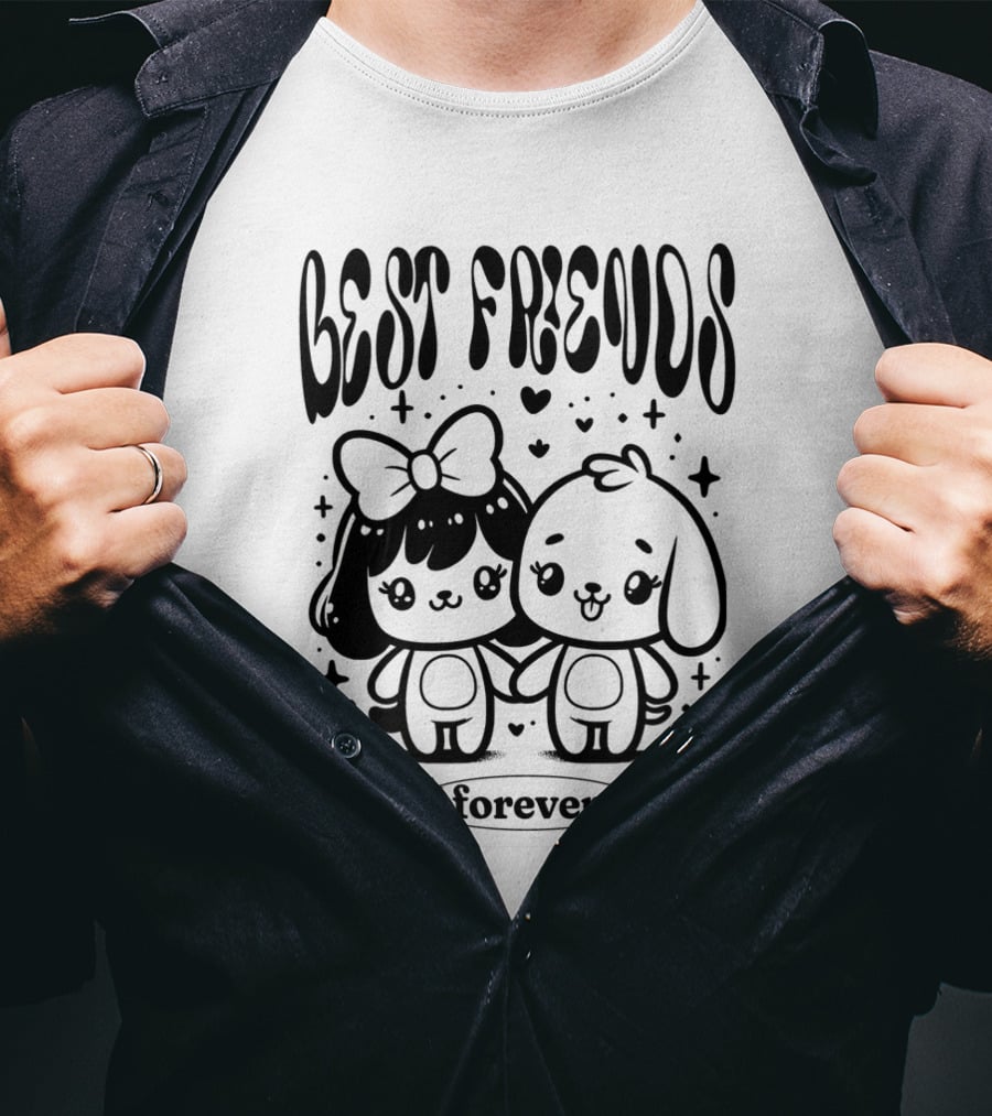 Best Freuds Forever Cute Characters With Bow And Dog T-Shirt