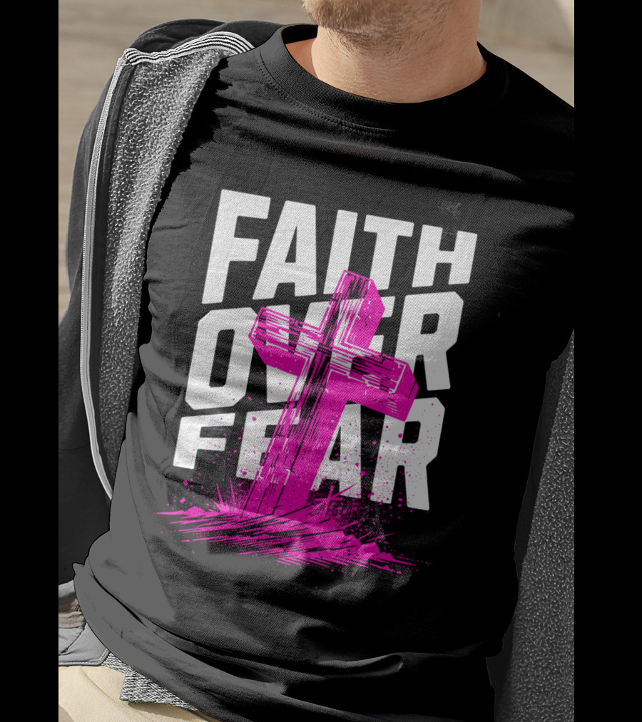 Faith Over Fear Pink Cross T-Shirt