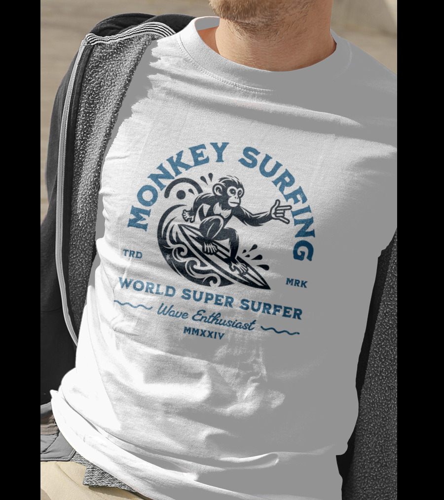 Monkey Surfing World Super Surfer Wave Enthusiast Mmxxiv Trd Mrk T-Shirt