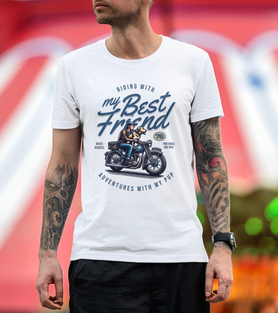 Riding With My Best Friend Biker Buddies Two Souls One Ride Adventures With My Pup T-Shirt