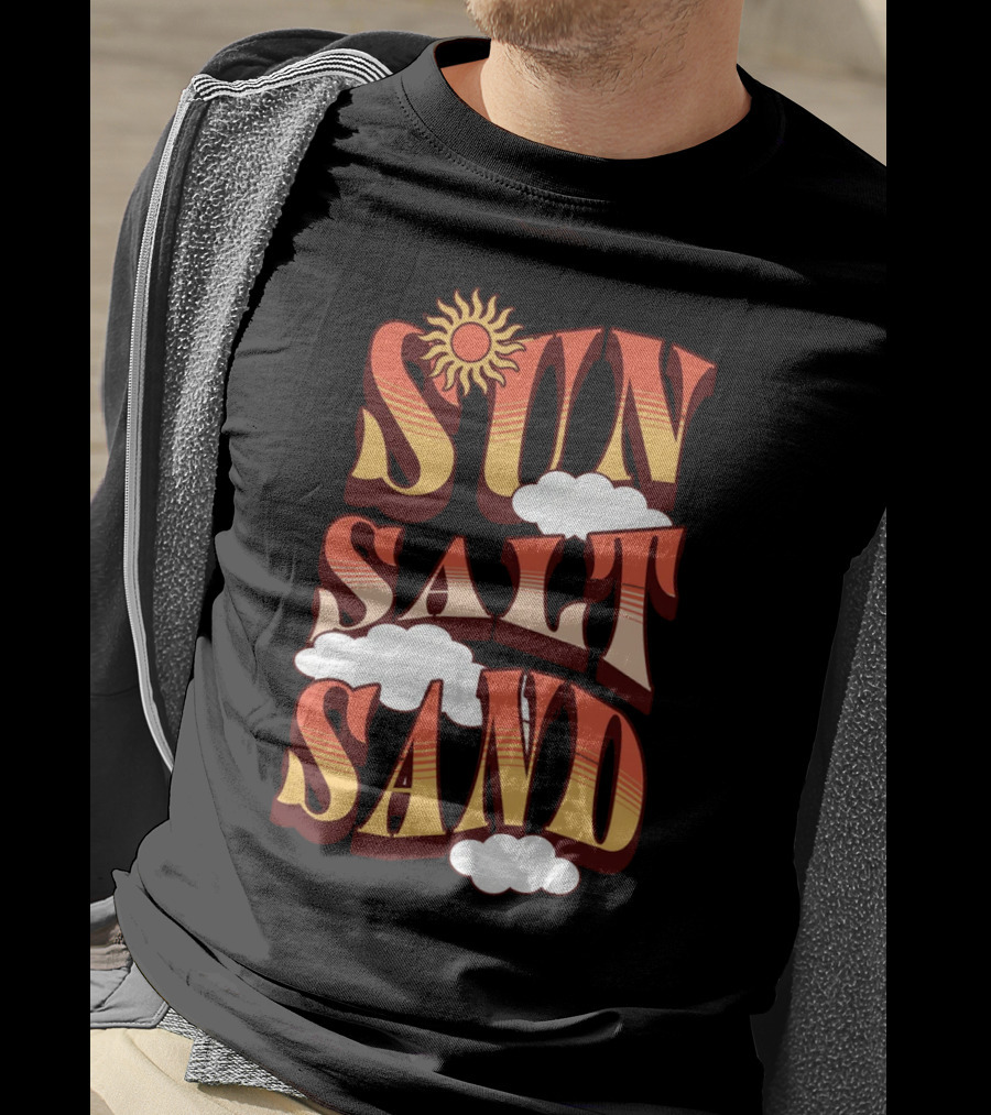 Sun Salt Sand Retro Hippie Vibes With Sun And Clouds T-Shirt