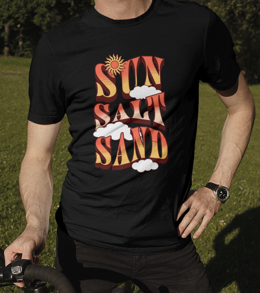 Sun Salt Sand Retro Hippie Vibes With Sun And Clouds T-Shirt