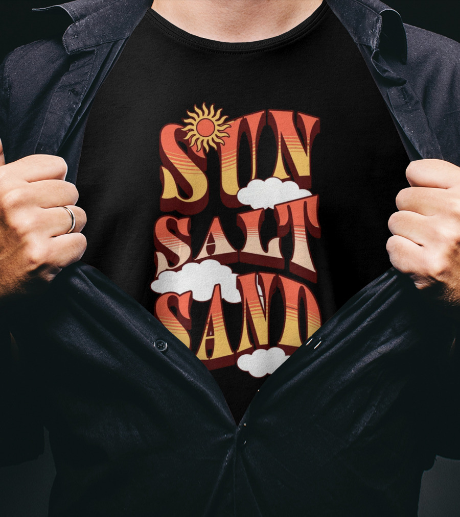 Sun Salt Sand Retro Hippie Vibes With Sun And Clouds T-Shirt