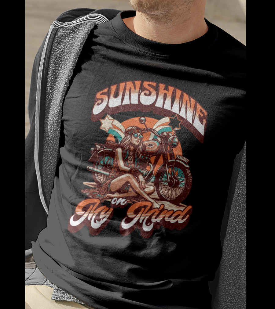 Sunshine On My Mind Hippie Motorcycle Sunset Retro Summer T-Shirt