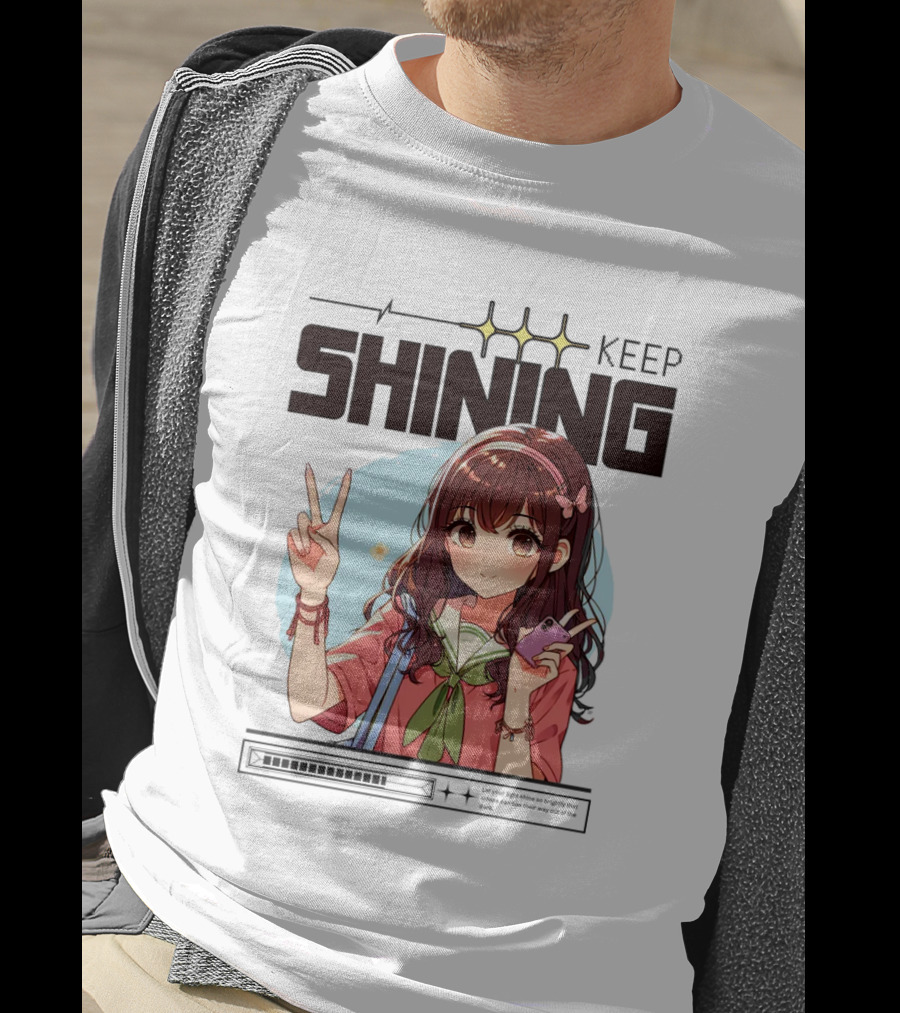 Keep Shining Cute Anime Girl Peace Sign T-Shirt