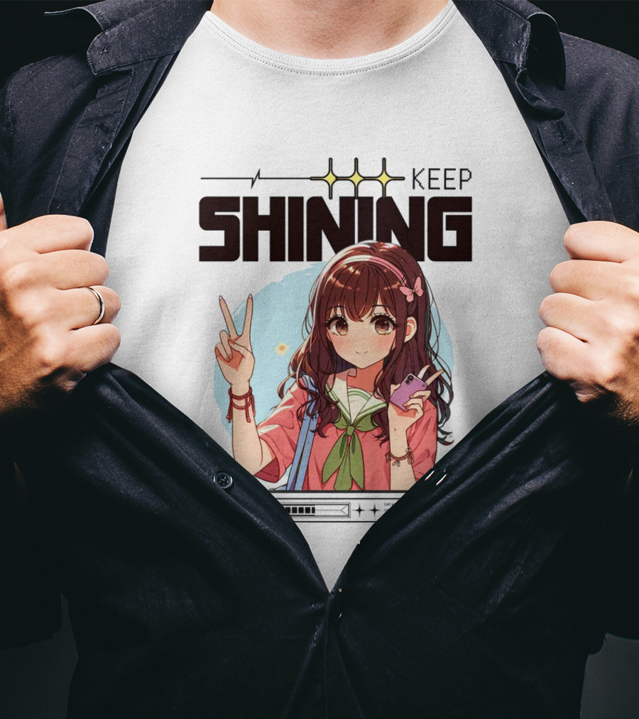 Keep Shining Cute Anime Girl Peace Sign T-Shirt