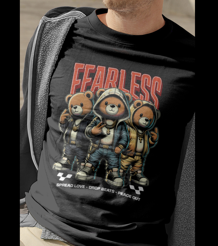 FEARLESS Spread Love Drop Beats Peace Out Teddy Trio T-Shirt