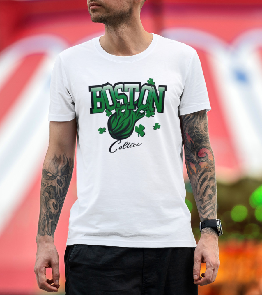 Boston Celtics Shamrock Flames Basketball Vintage T-Shirt