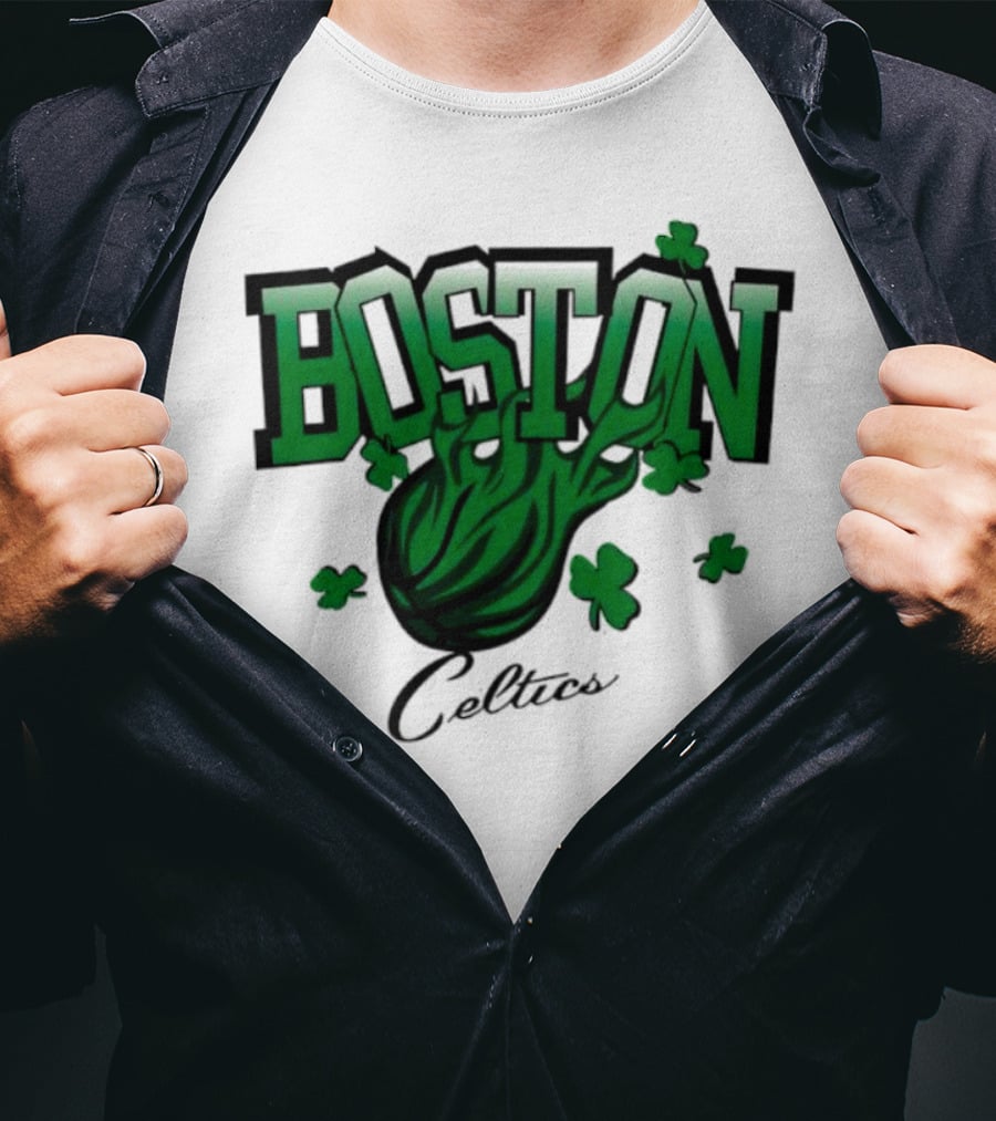 Boston Celtics Shamrock Flames Basketball Vintage T-Shirt