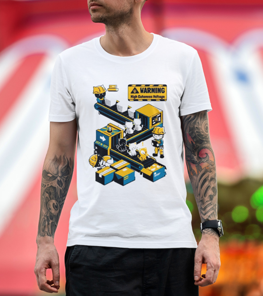 Warning High Cuteness Voltage Cats Factory Worker Warning T-Shirt