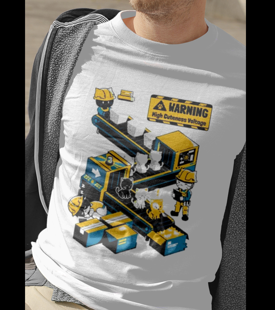 Warning High Cuteness Voltage Cats Factory Worker Warning T-Shirt