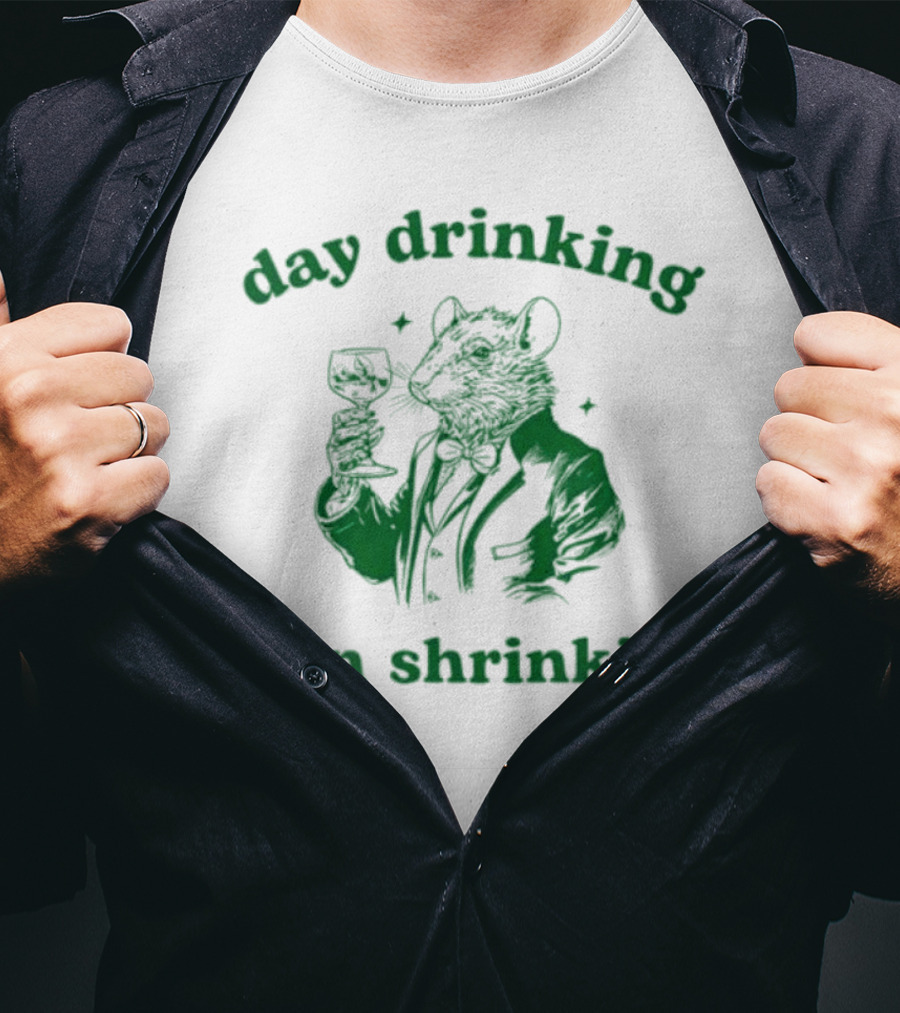 Day Drinking Pain Shrinking Rat In Suit With Wine Glass T-Shirt