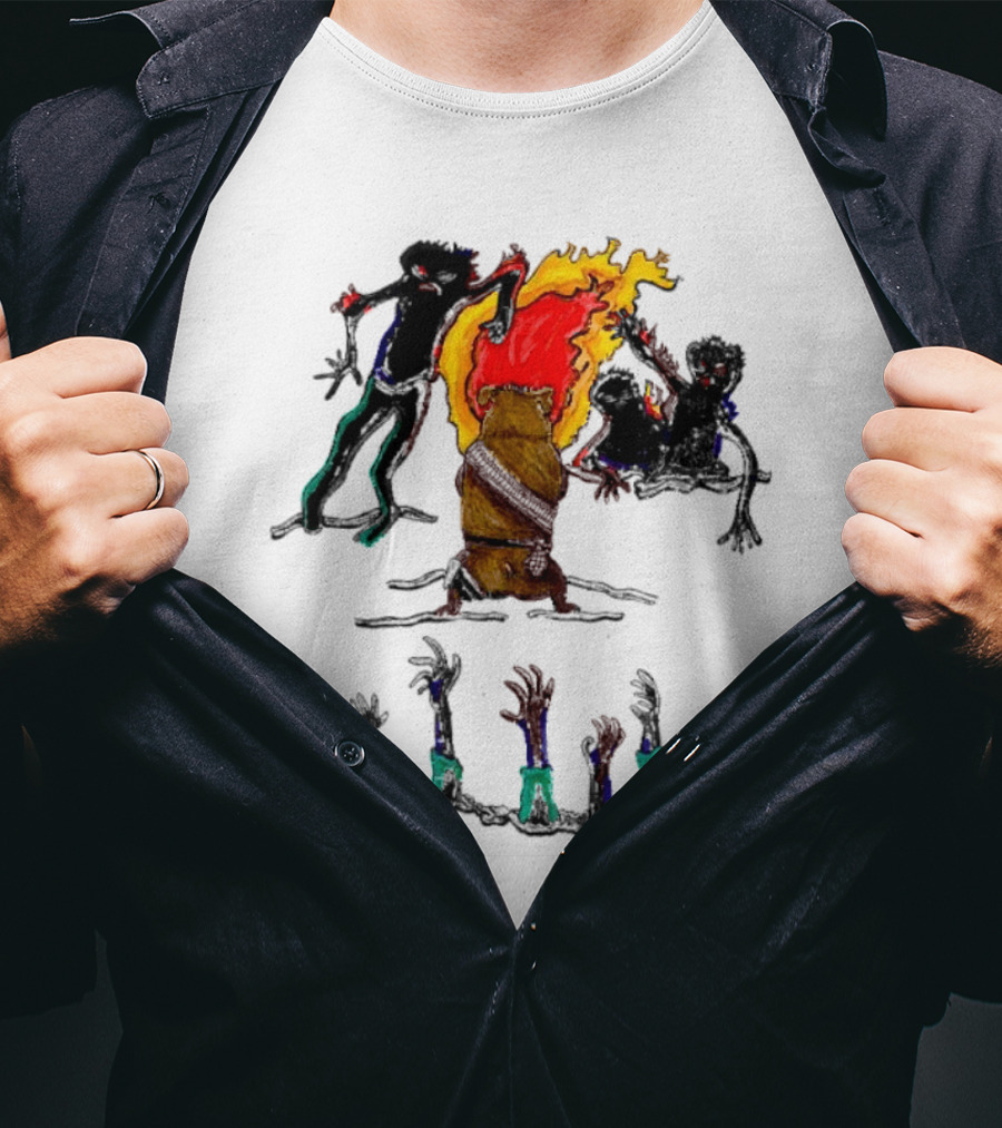 Hamster Of The Apocalypse Surrounded By Flaming Shadows T-Shirt