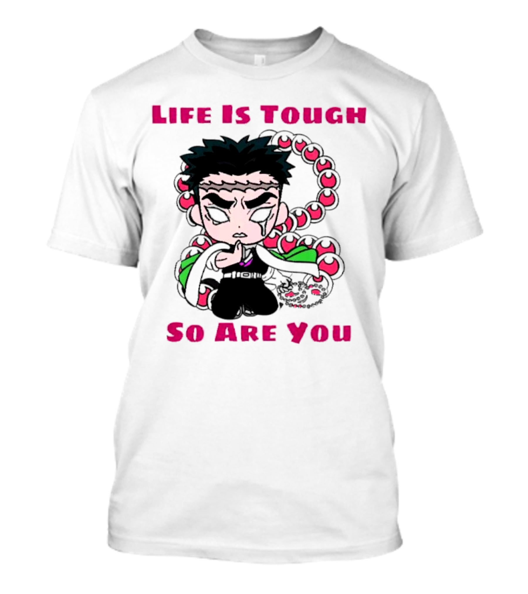Life Is Tough So Are You Anime Character With Beads And Green Accents T-Shirt